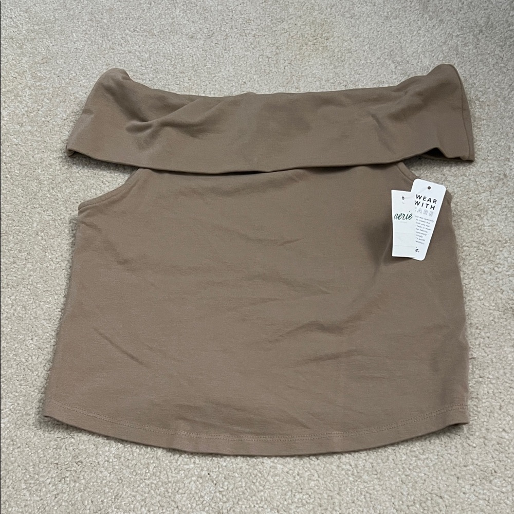 Aerie Off-Shoulder Tan Crop Top